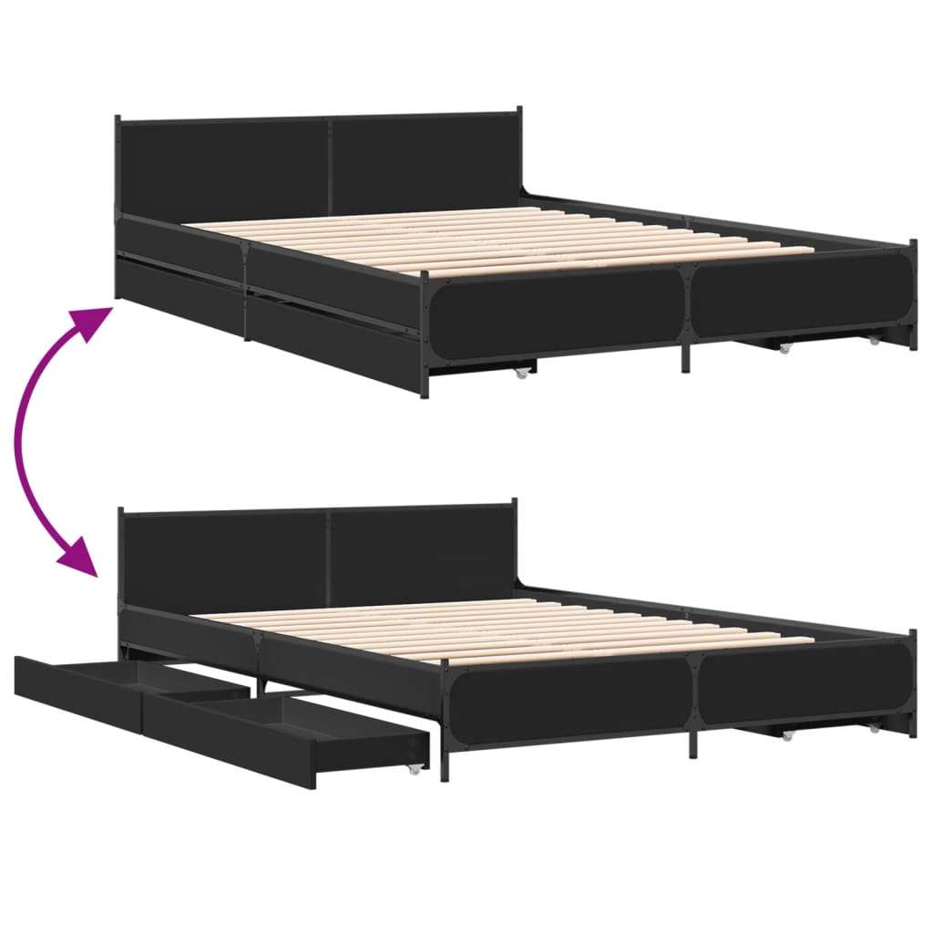 vidaXL Estructura cama con cajones madera ingeniería negra 160x200 cm