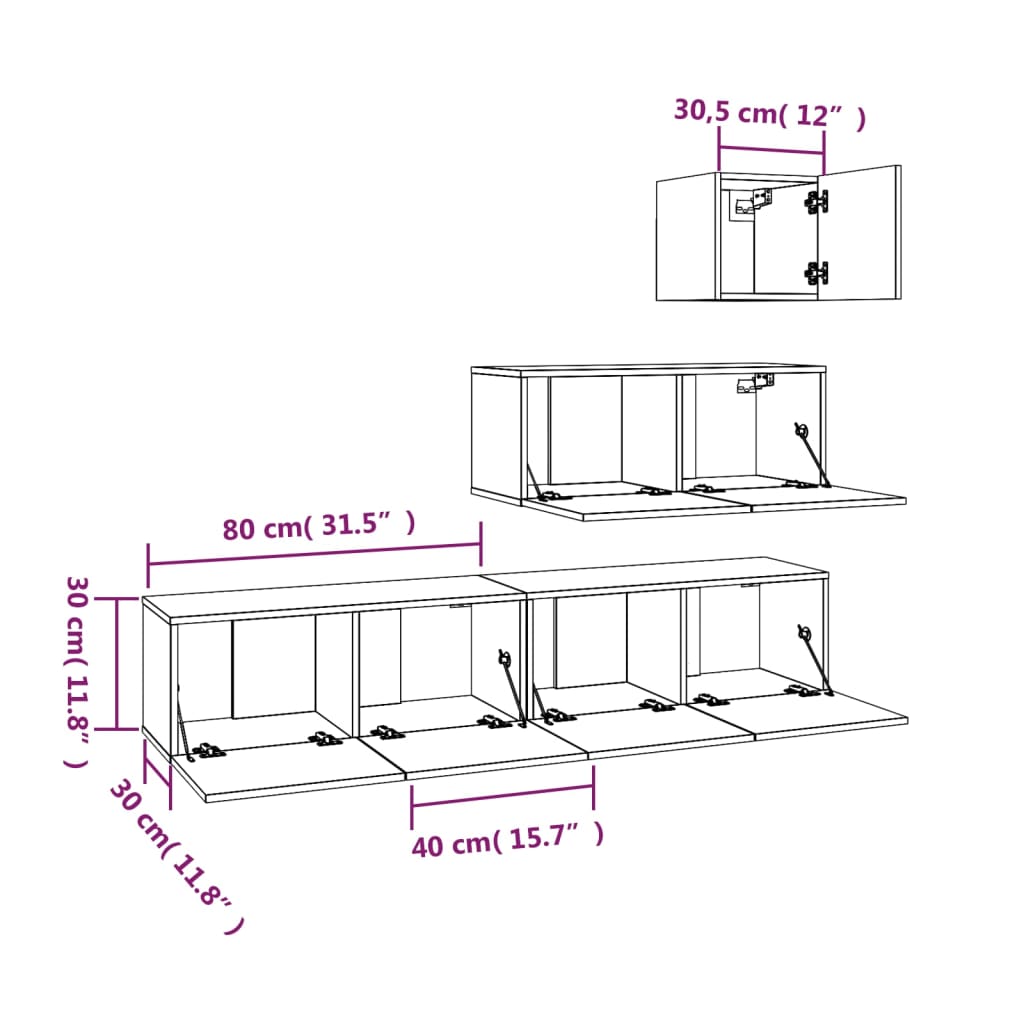 vidaXL Set de muebles de TV 4 pzas madera contrachapada gris hormigón