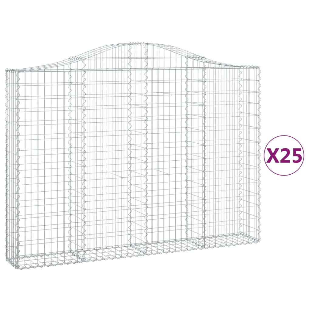 vidaXL Cestas gaviones 25 uds forma de arco hierro 200x30x140/160 cm