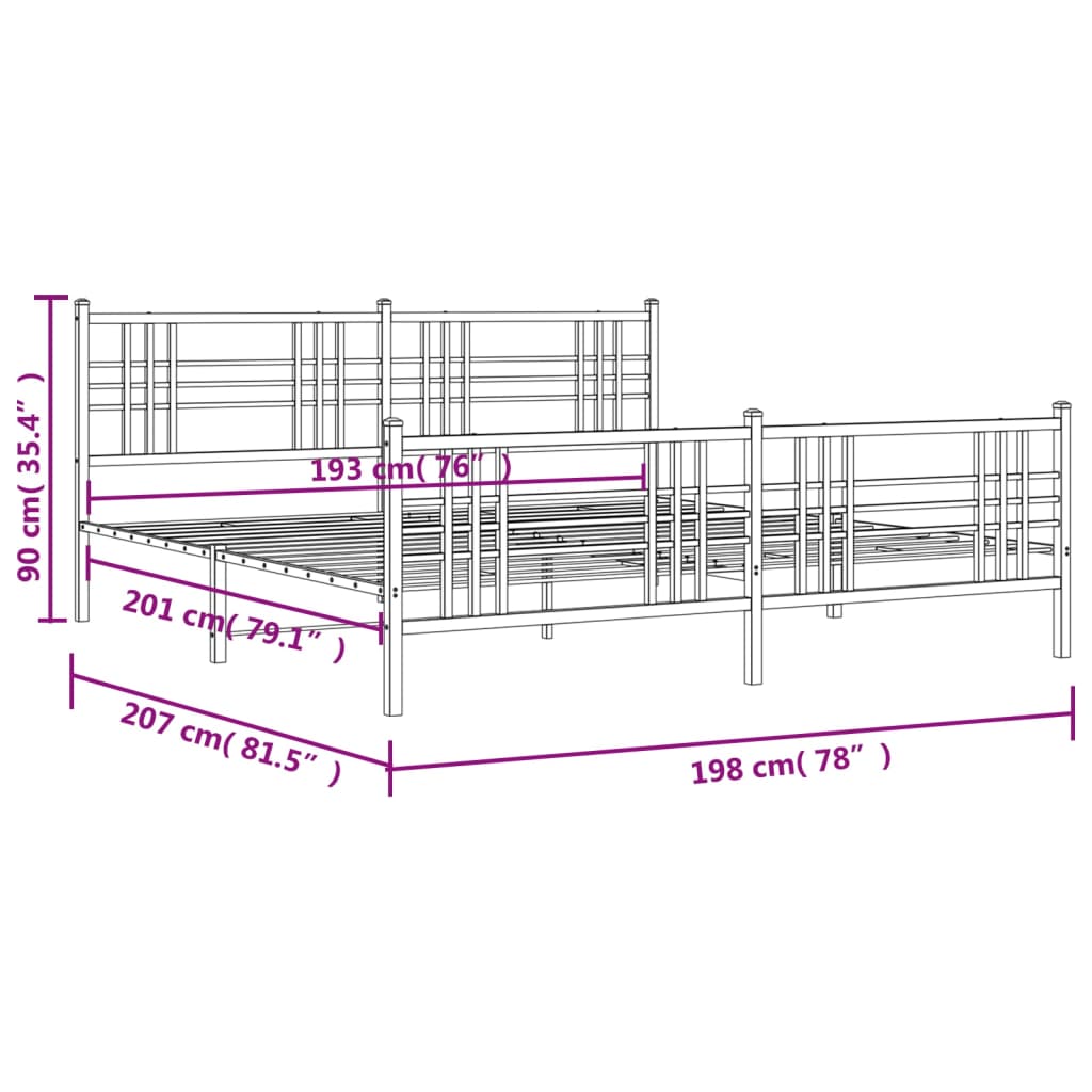 vidaXL Estructura cama sin colchón con estribo metal blanco 193x203 cm