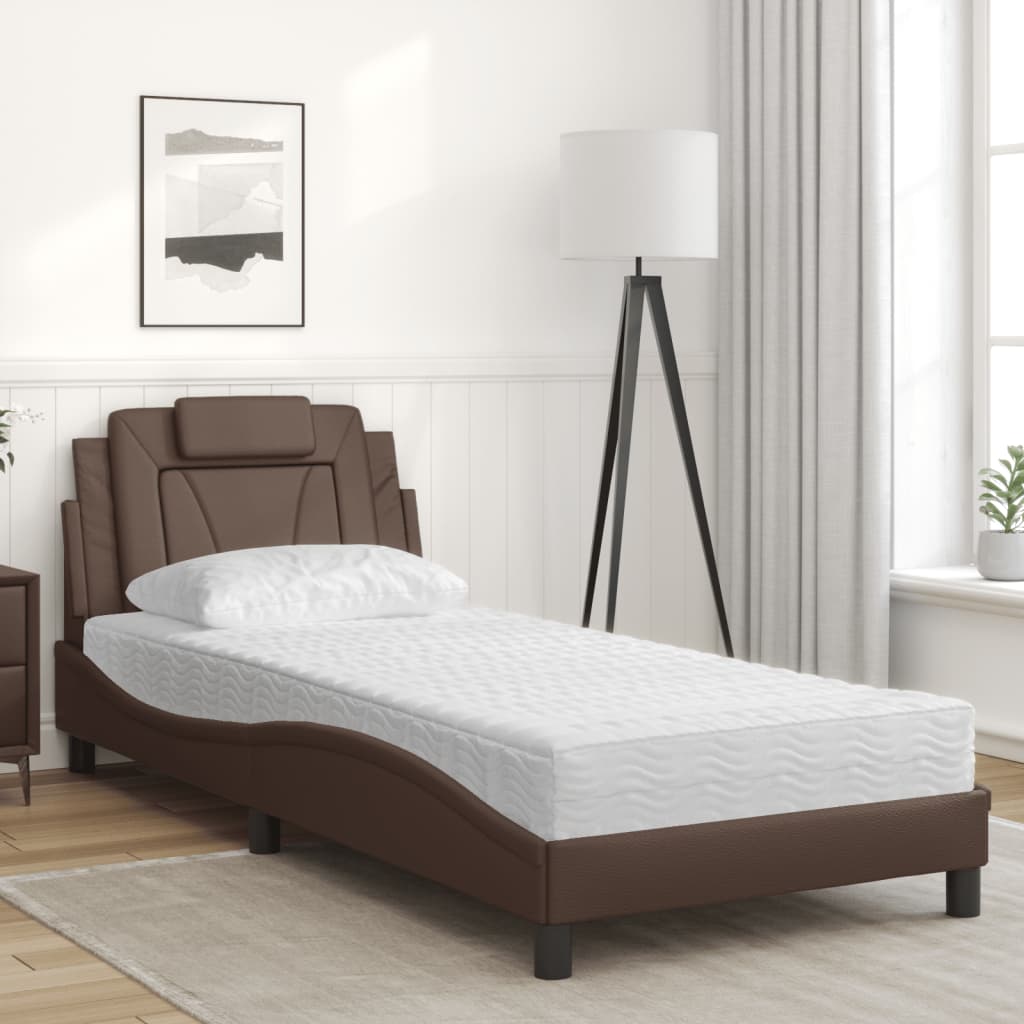 vidaXL Cama con colchón cuero sintético marrón 90x200 cm