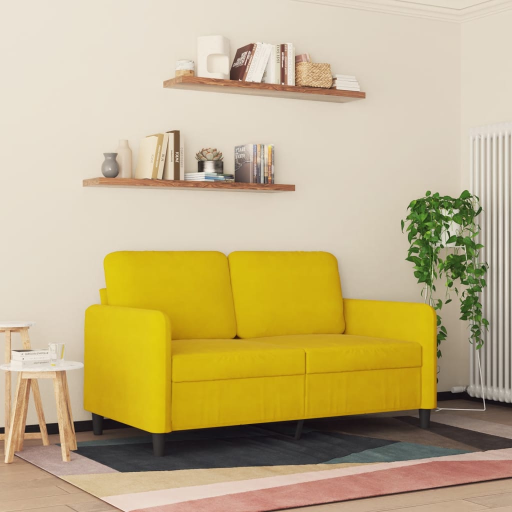 vidaXL Sofá de 2 plazas terciopelo amarillo 120 cm