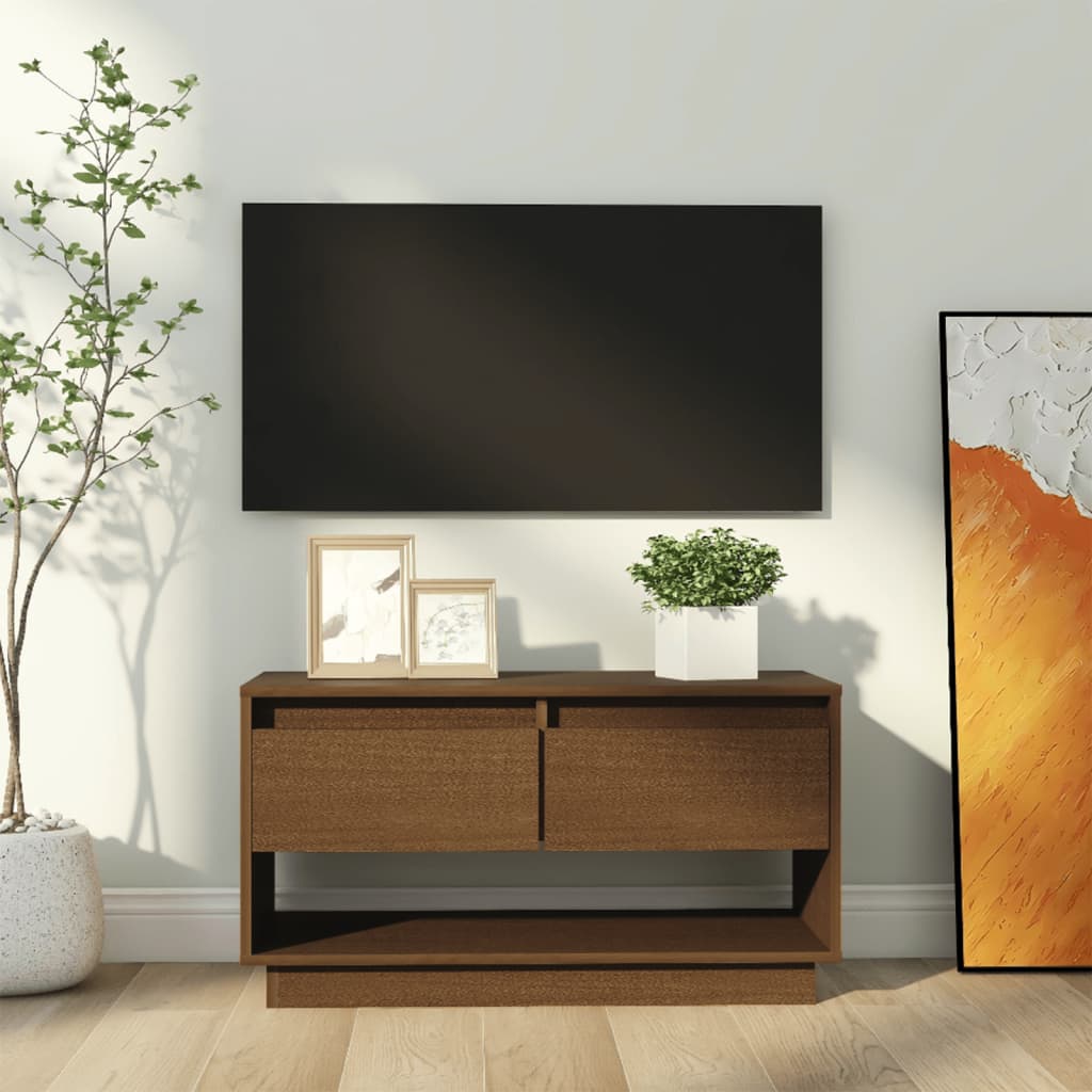 vidaXL Mueble de TV madera maciza de pino marrón miel 74x34x40 cm