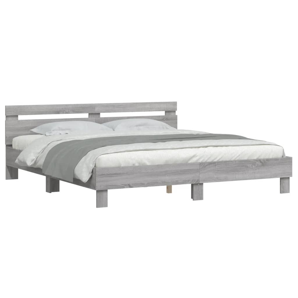 vidaXL Cama con cabecero madera de ingeniería gris Sonoma 160x200 cm