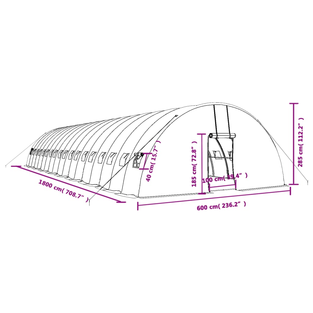 vidaXL Invernadero con estructura de acero blanco 108 m² 18x6x2,85 m