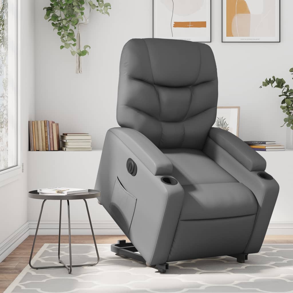 vidaXL Sillón reclinable elevable eléctrico de cuero sintético gris