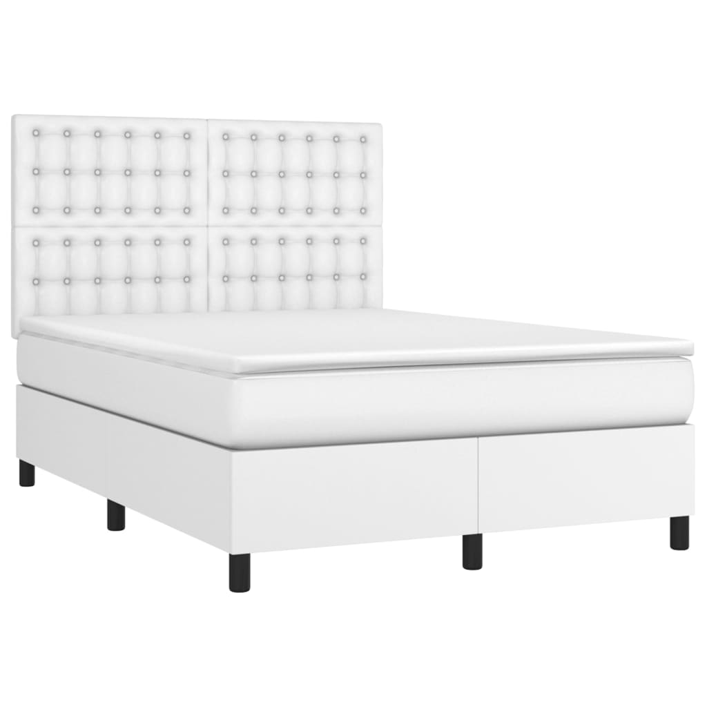 vidaXL Cama box spring colchón y LED cuero sintético blanco 140x200 cm