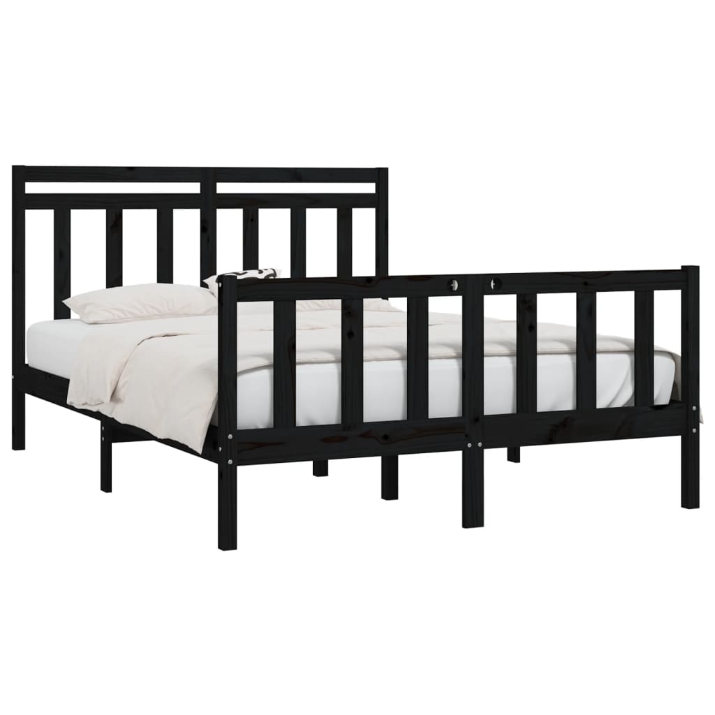 vidaXL Estructura de cama de madera maciza negra 140x200 cm