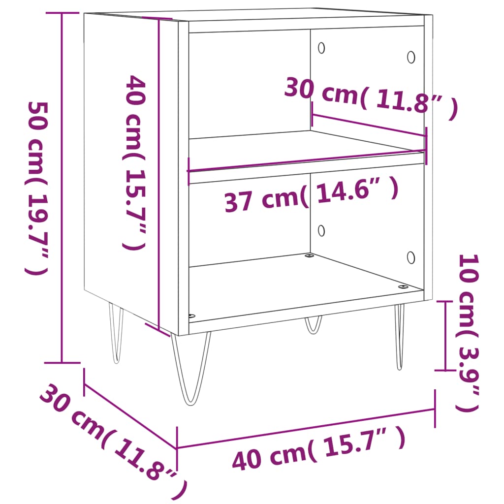 vidaXL Mesitas de noche 2 uds madera gris hormigón 40x30x50 cm