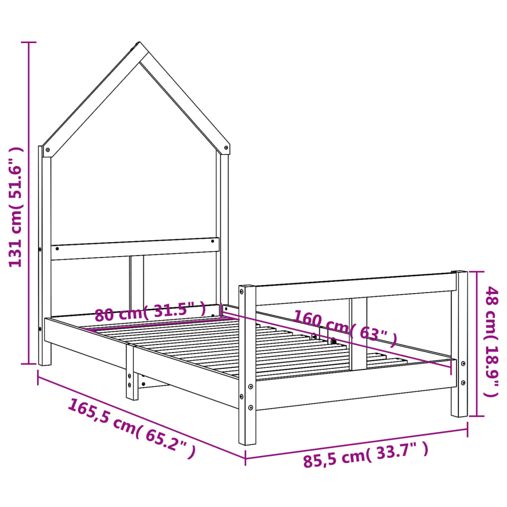 vidaXL Estructura de cama para niños madera de pino negro 80x160 cm