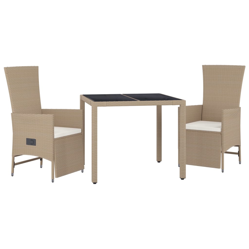 vidaXL Set comedor de jardín 3 pzas con cojines ratán sintético beige