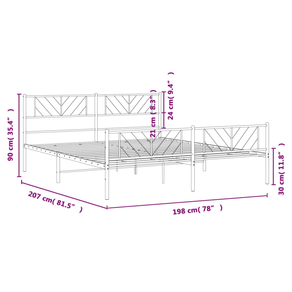 vidaXL Estructura cama sin colchón con estribo metal negro 193x203 cm