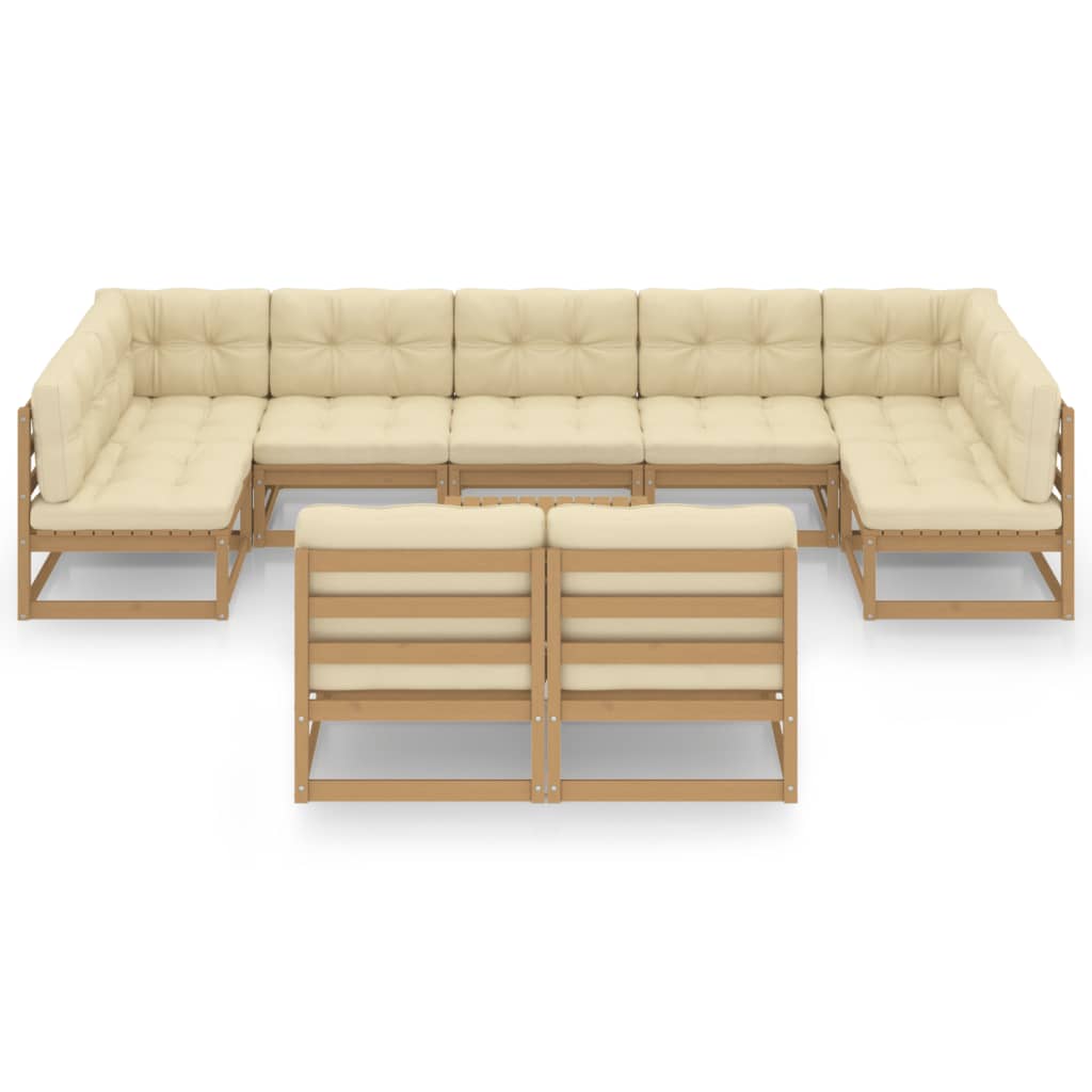 vidaXL Set de muebles de jardín 10 pzs cojines madera pino marrón miel