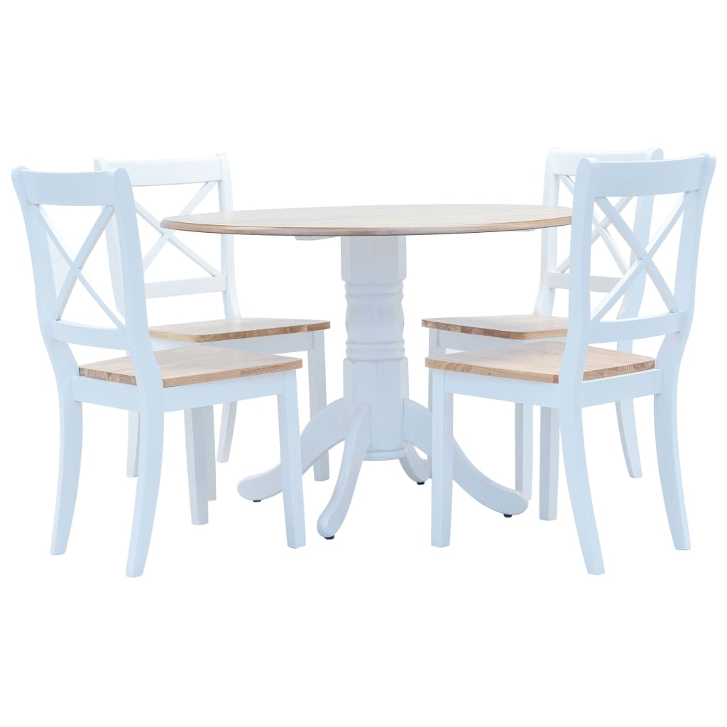 vidaXL Juego de comedor 5 piezas madera maciza de caucho blanco marrón