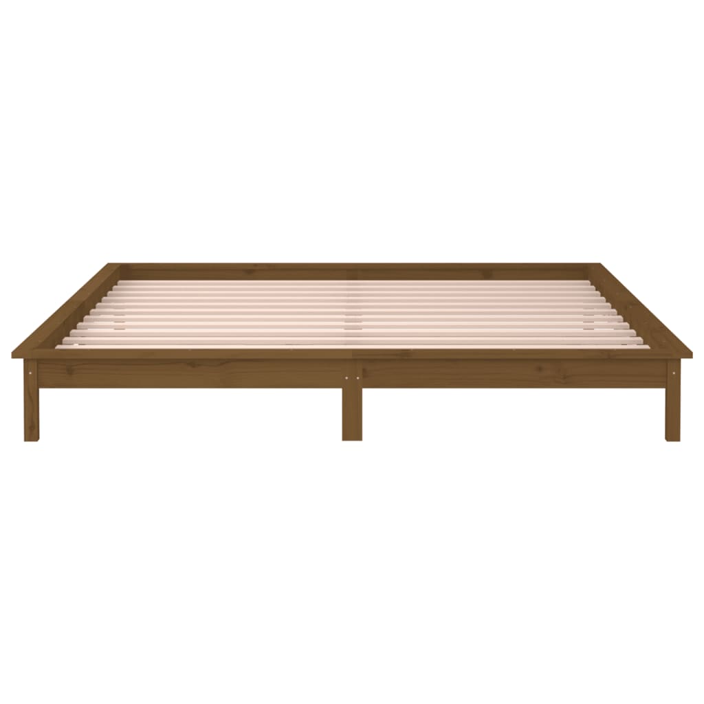 vidaXL Estructura de cama con LED madera maciza marrón miel 150x200 cm