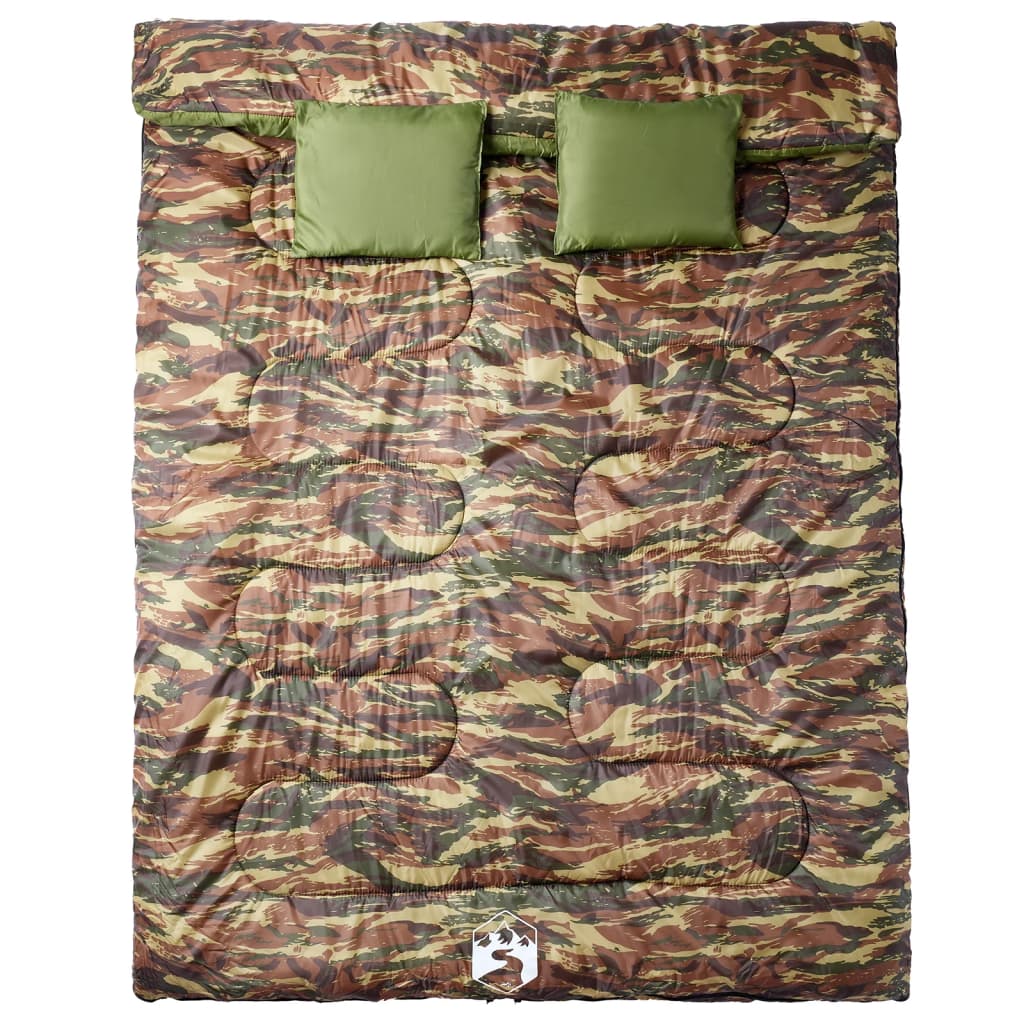 vidaXL Saco de dormir doble y almohadas camping adultos 3-4 estaciones