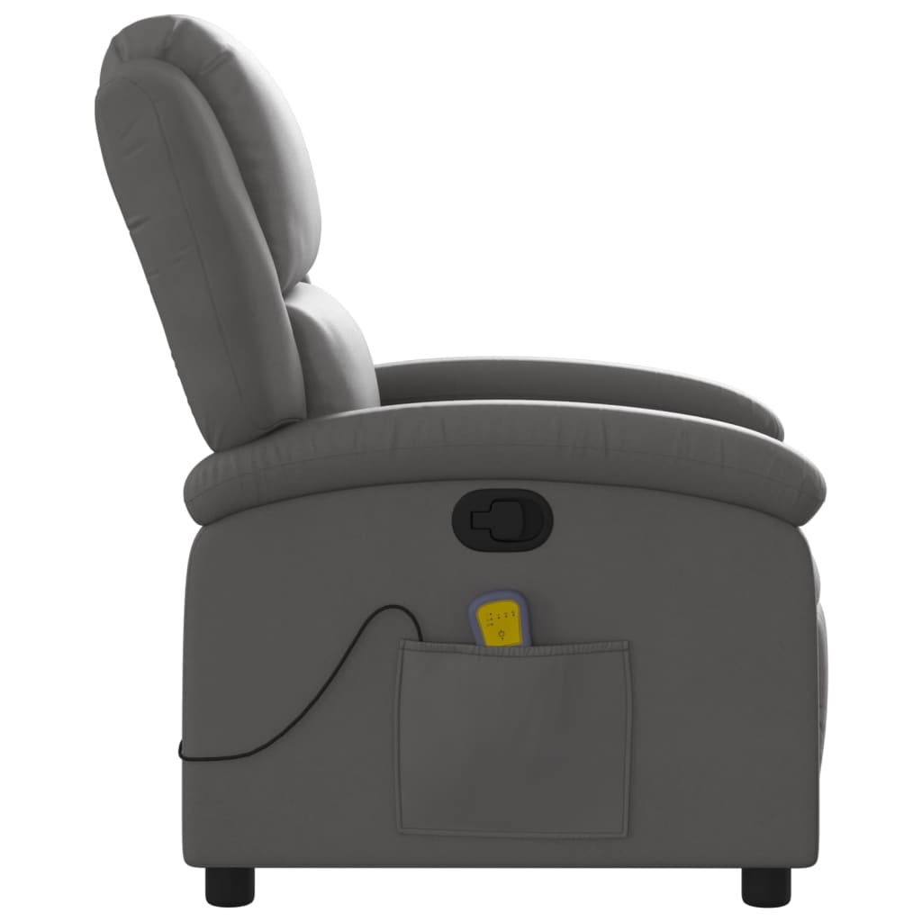 vidaXL Sillón reclinable de masaje cuero auténtico gris