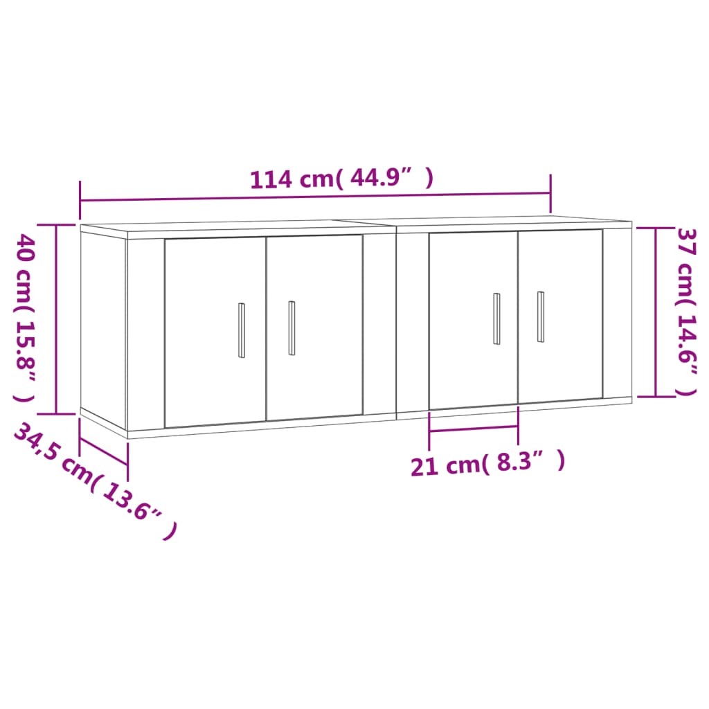 vidaXL Muebles para TV de pared 2 uds gris Sonoma 57x34,5x40 cm