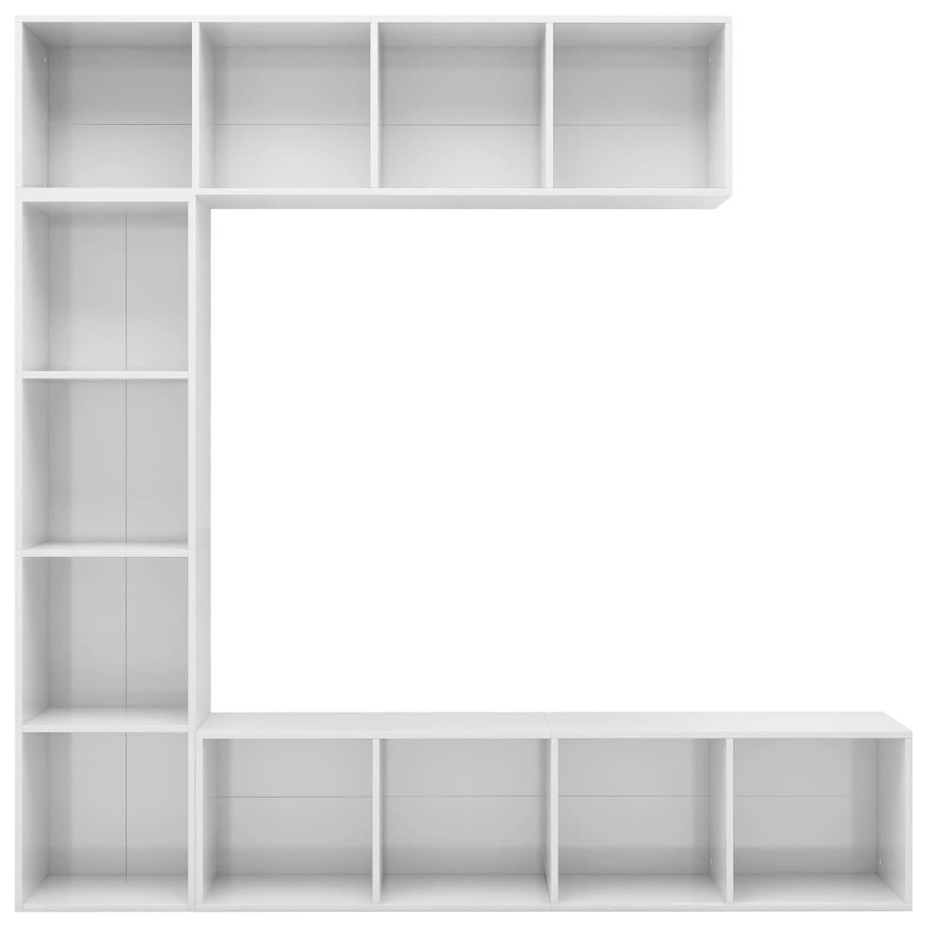 vidaXL Mueble de TV y librería 3 piezas blanco brillo 180x30x180 cm