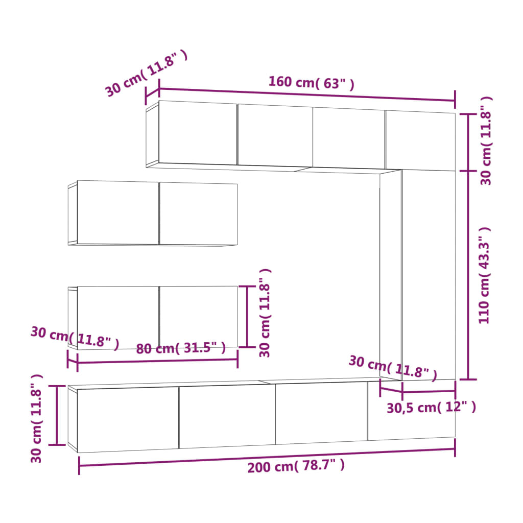 vidaXL Set de muebles para TV 7 pzas madera contrachapada gris Sonoma