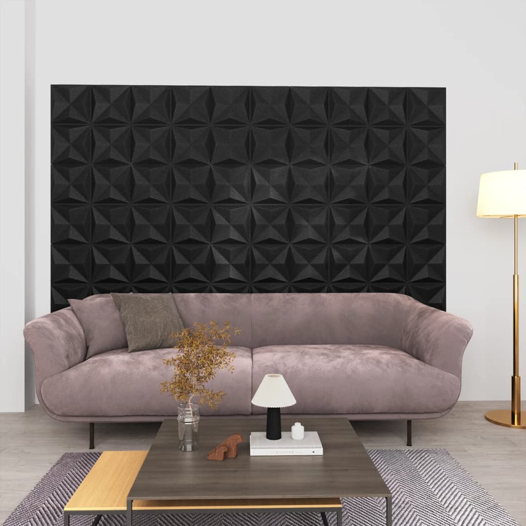 vidaXL Paneles de pared 3D 48 unidades negro origami 12 m² 50x50 cm