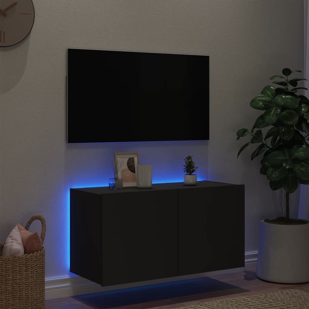 vidaXL Mueble de TV de pared con luces LED negro 80x35x41 cm