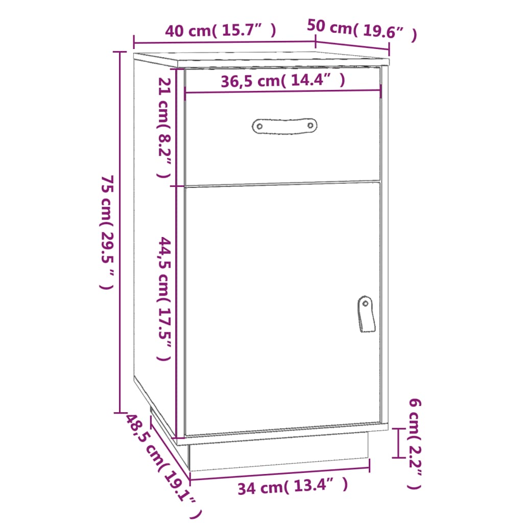 vidaXL Armario de escritorio madera maciza de pino negro 40x50x75 cm