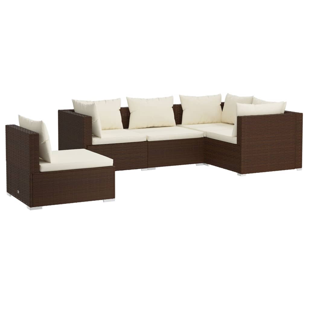 vidaXL Set muebles de jardín 5 piezas y cojines ratán sintético marrón