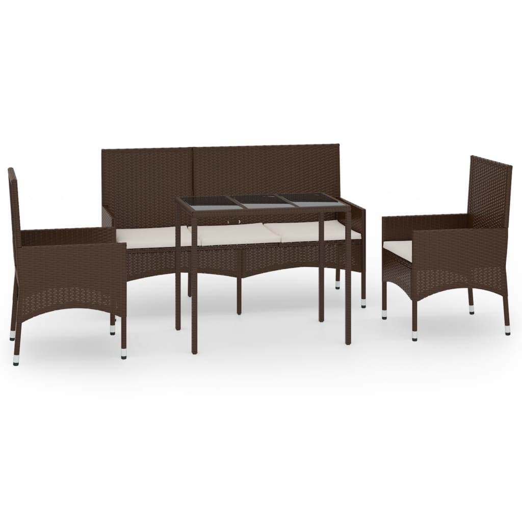 vidaXL Set muebles de jardín 4 piezas y cojines ratán sintético marrón