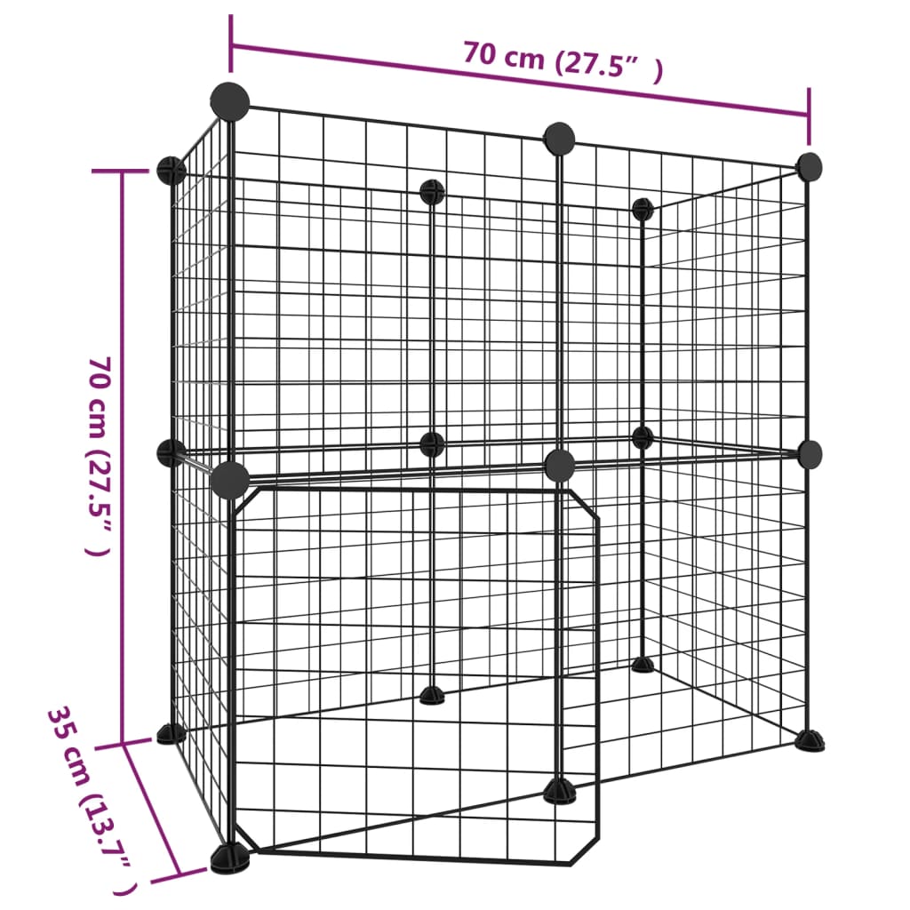 vidaXL Jaula para mascotas de 12 paneles puerta acero negro 35x35cm