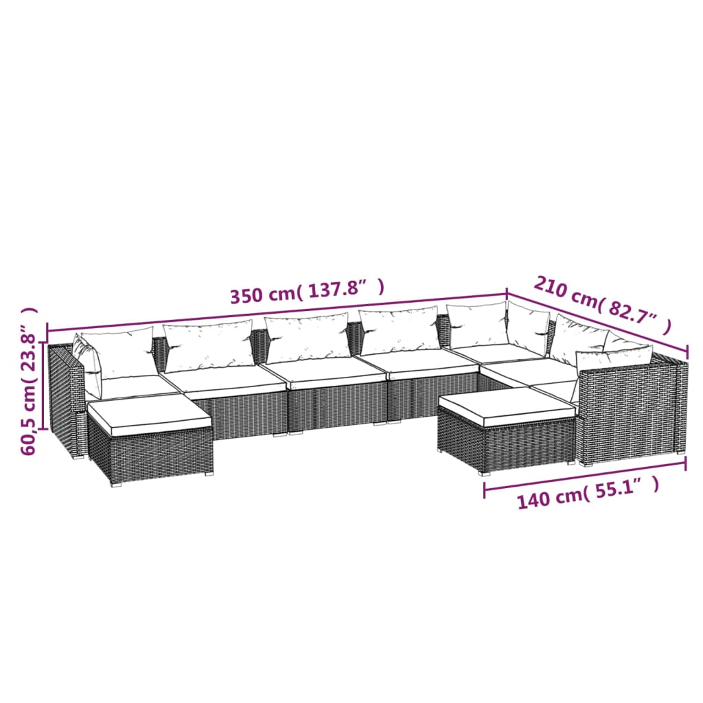 vidaXL Set muebles de jardín 9 piezas y cojines ratán sintético marrón