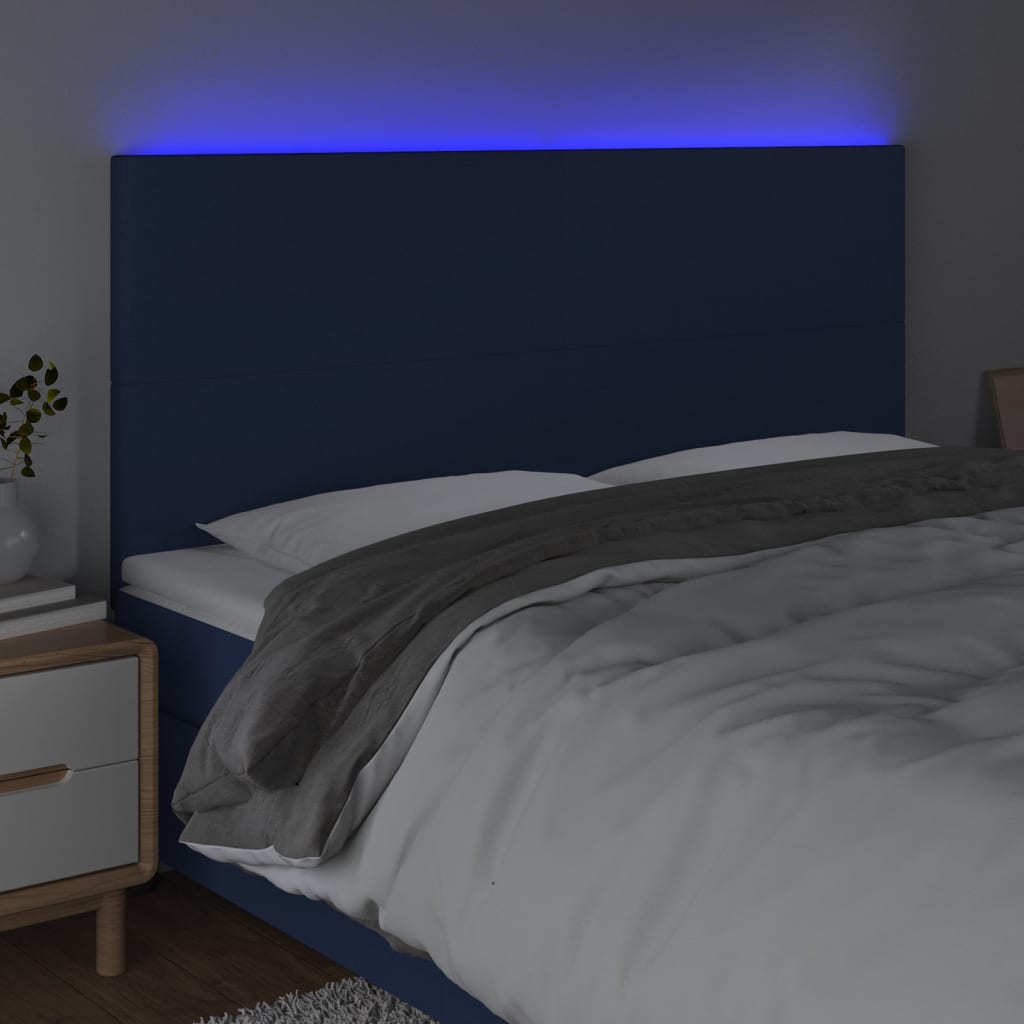 vidaXL Cabecero con luces LED tela azul 200x5x118/128 cm