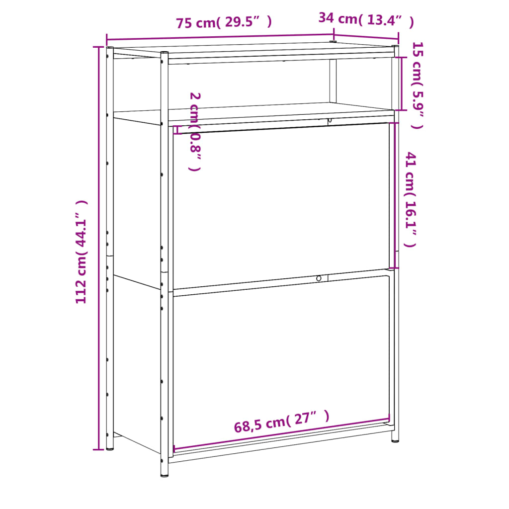 vidaXL Zapatero de madera de ingeniería negro 75x34x112 cm