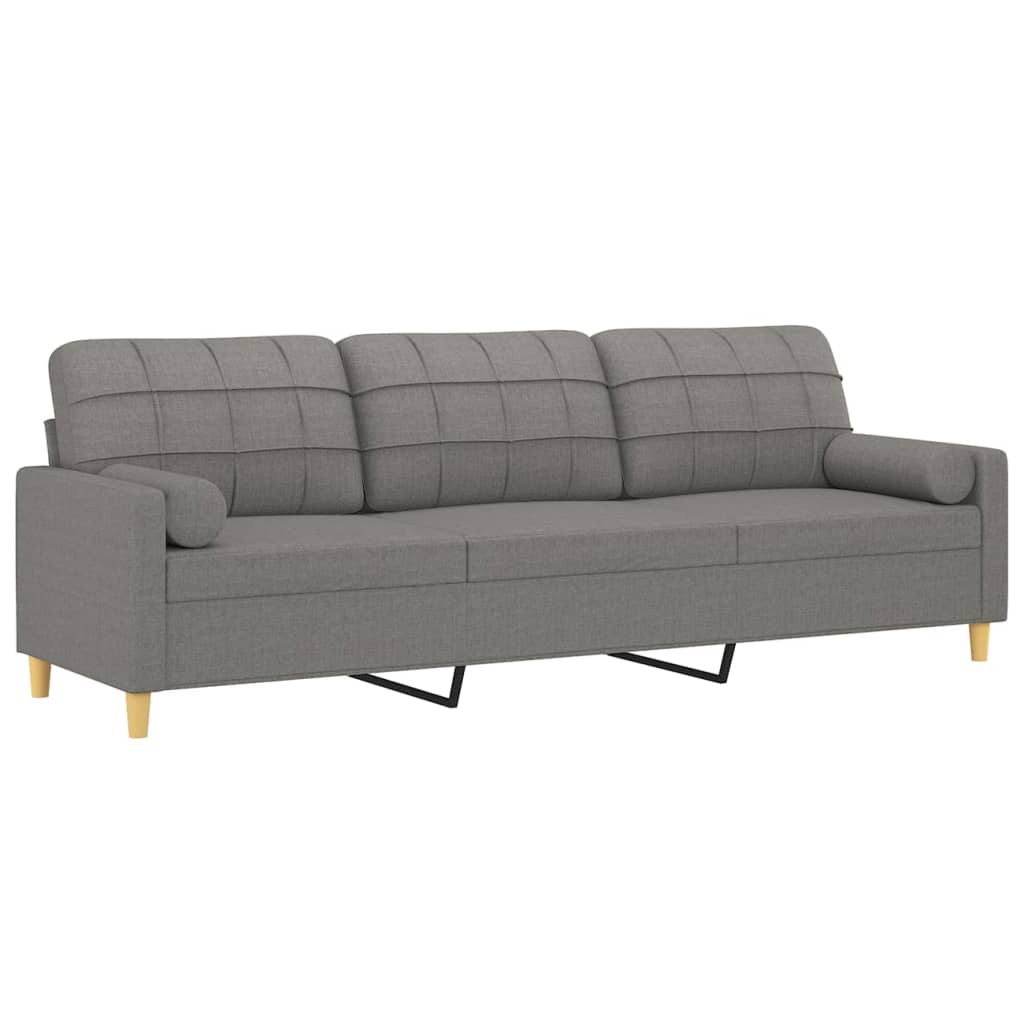 vidaXL Sofá 3 plazas con almohadas y cojines tela gris oscuro 210 cm