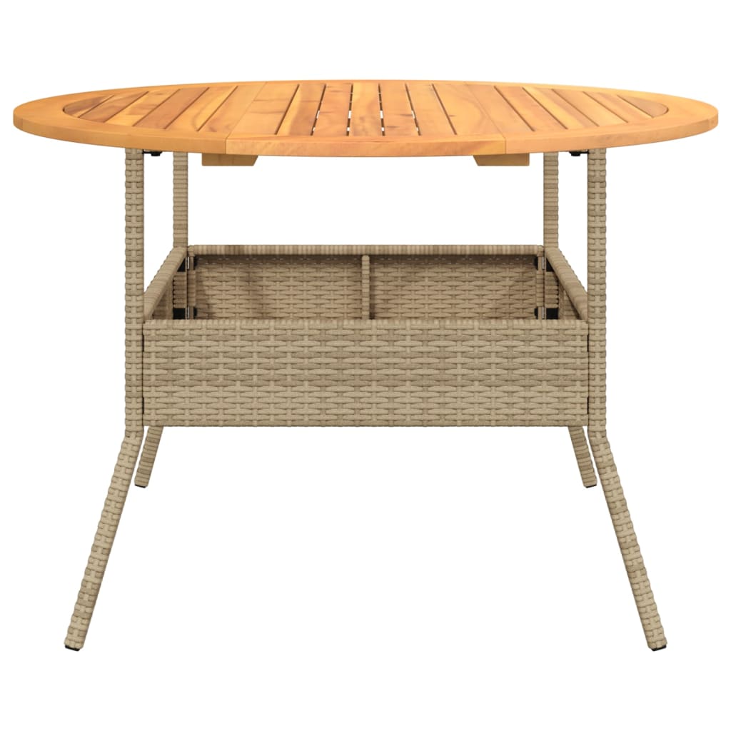 vidaXL Mesa de jardín superficie de madera ratán PE beige Ø110x71 cm