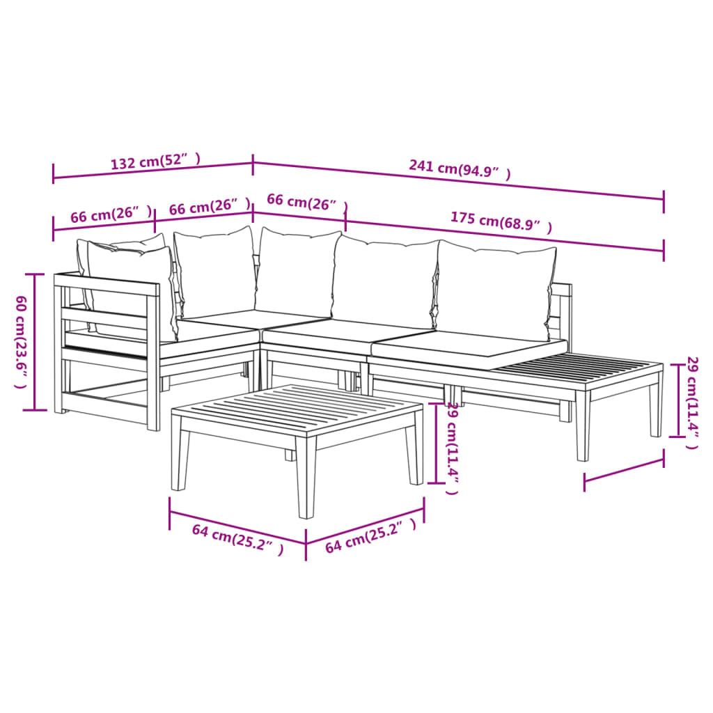 vidaXL Set muebles de jardín 4 pzas cojines crema madera de acacia