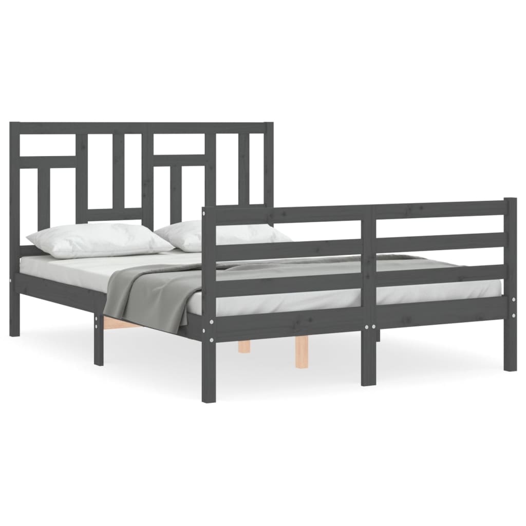 vidaXL Estructura de cama con cabecero madera maciza gris 140x190 cm