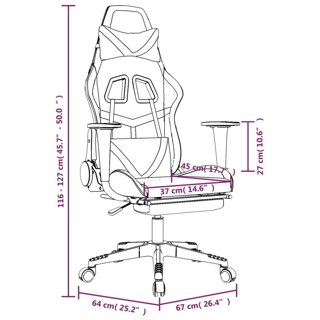 vidaXL Silla gaming masaje y reposapiés cuero sintético blanco y rosa