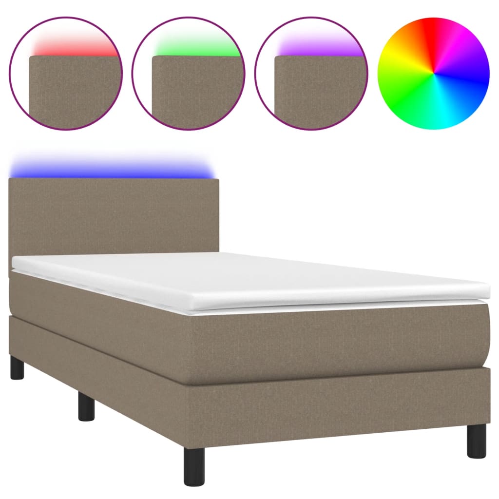 vidaXL Cama box spring con colchón LED tela gris taupe 80x200 cm