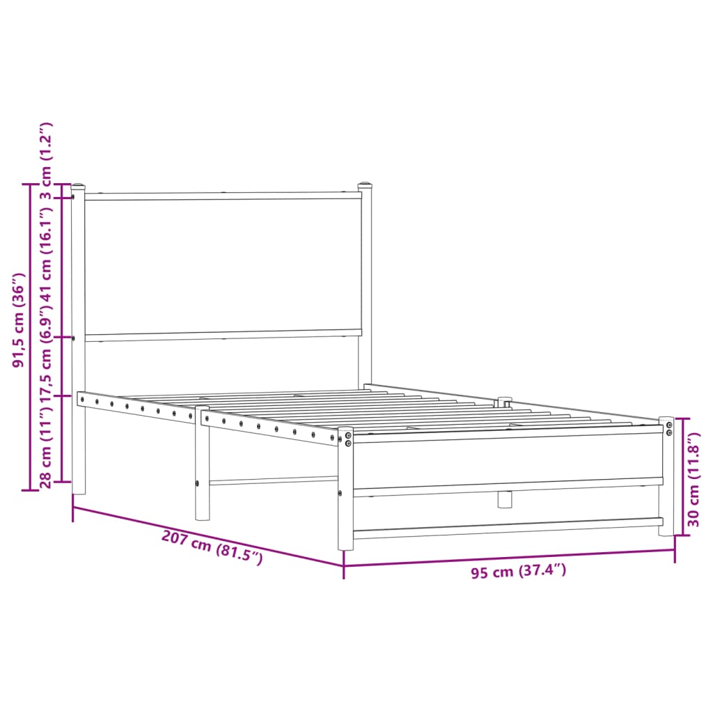 vidaXL Estructura de cama sin colchón metal marrón roble 90x200 cm