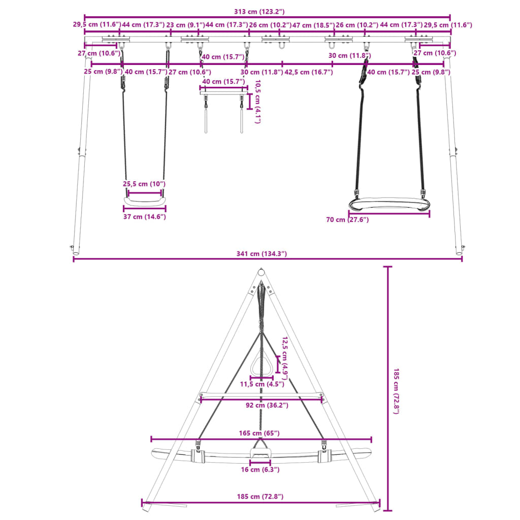 vidaXL Set de columpios exterior columpio, trapecio y columpio nido