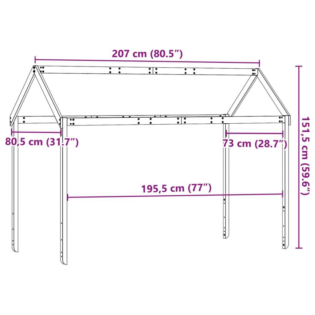 vidaXL Techo de cama infantil madera maciza marrón 207x80,5x151,5 cm