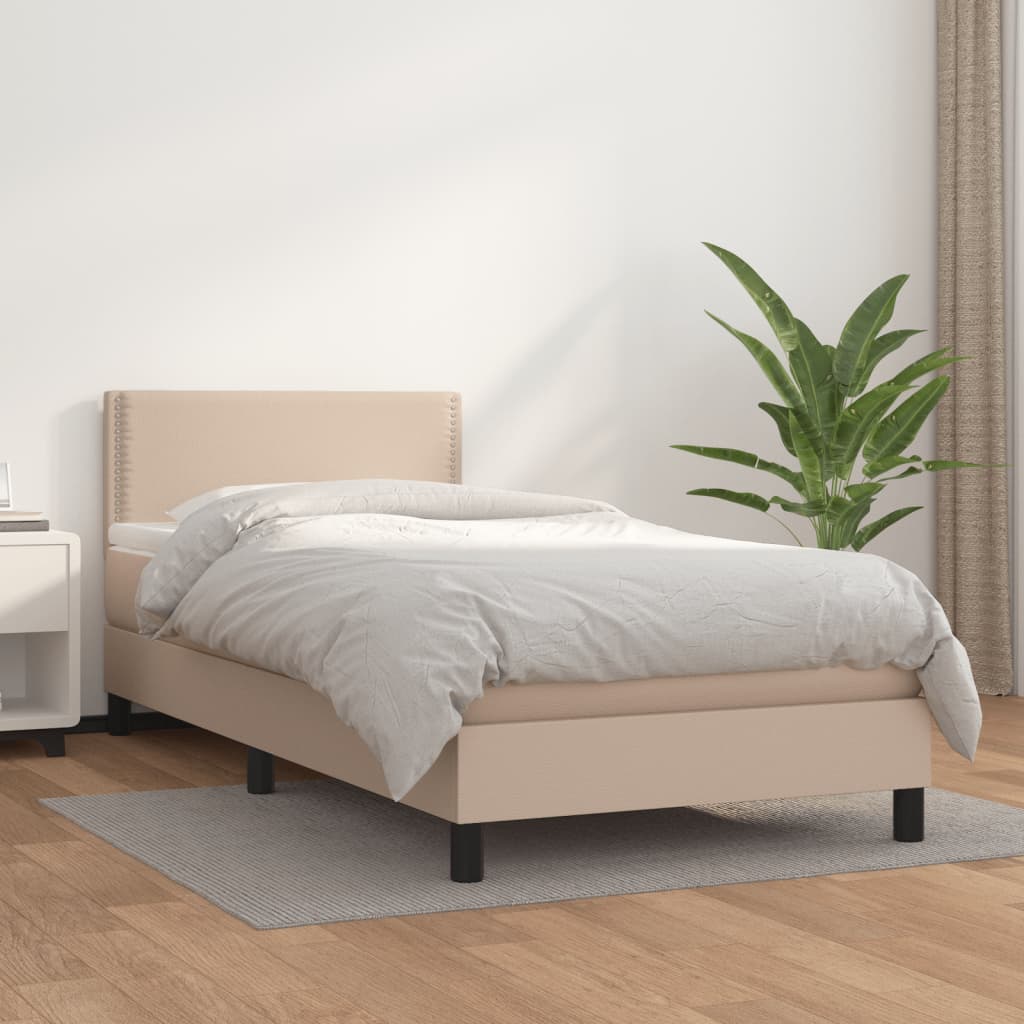 vidaXL Cama box spring con colchón cuero sintético capuchino 100x200cm