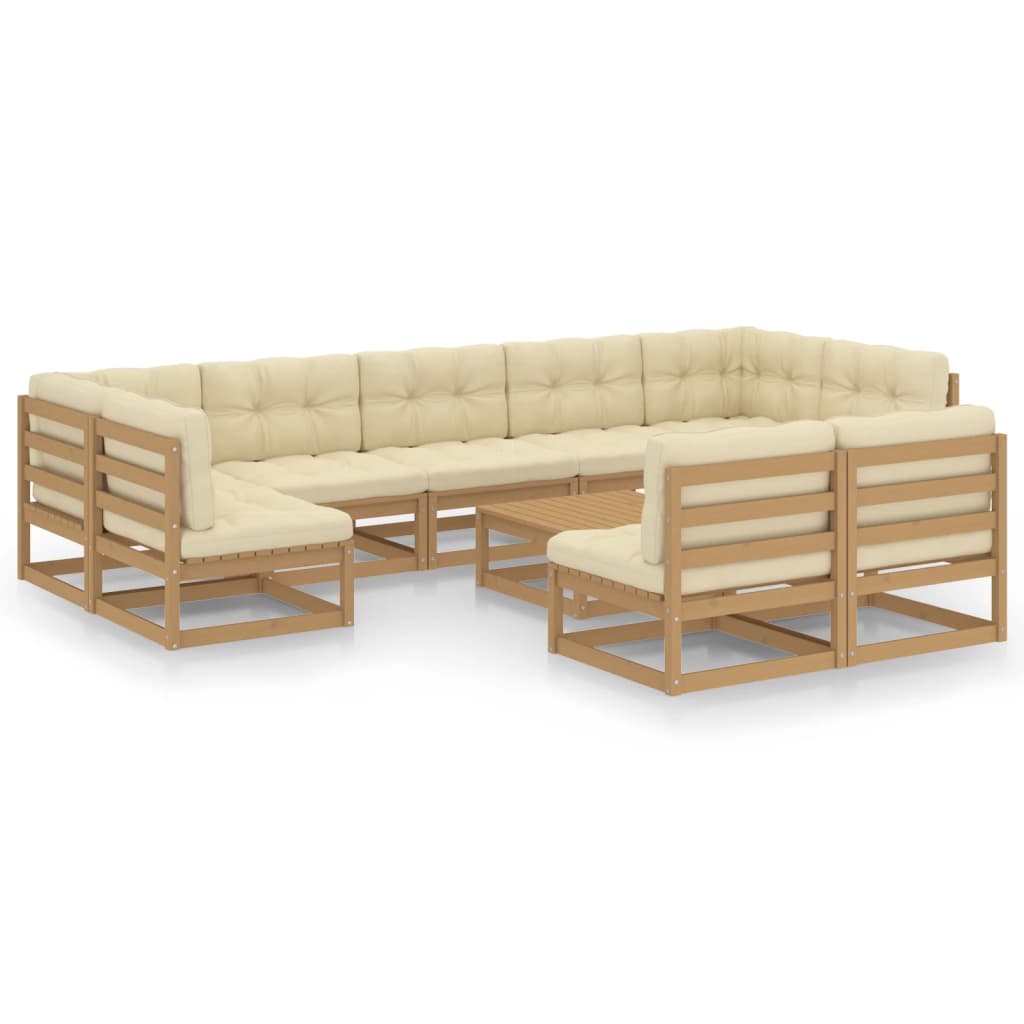 vidaXL Set de muebles de jardín 10 pzs cojines madera pino marrón miel