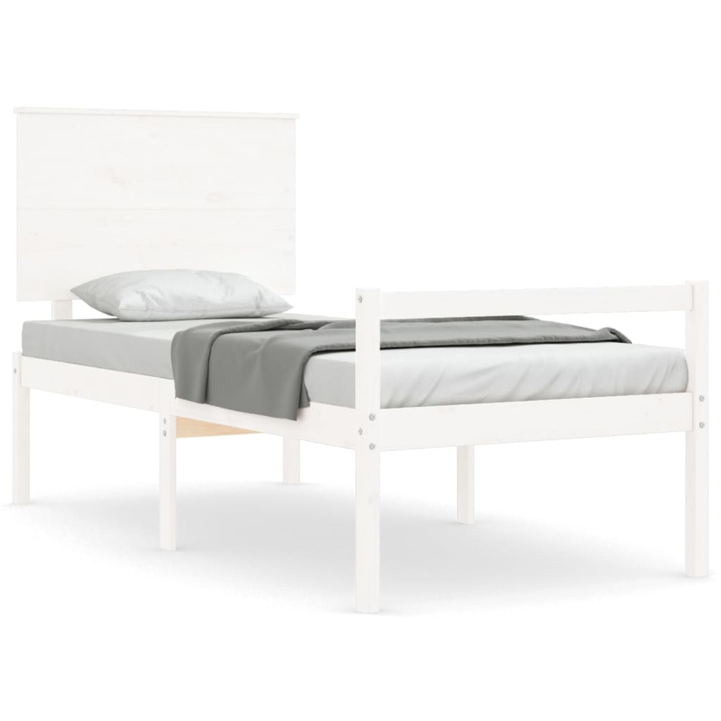 vidaXL Cama para personas mayores con cabecero madera maciza blanco