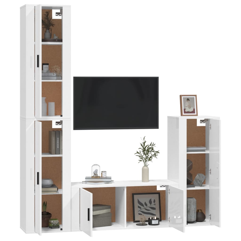 vidaXL Set de muebles de TV 4 pzas madera contrachapada blanco brillo