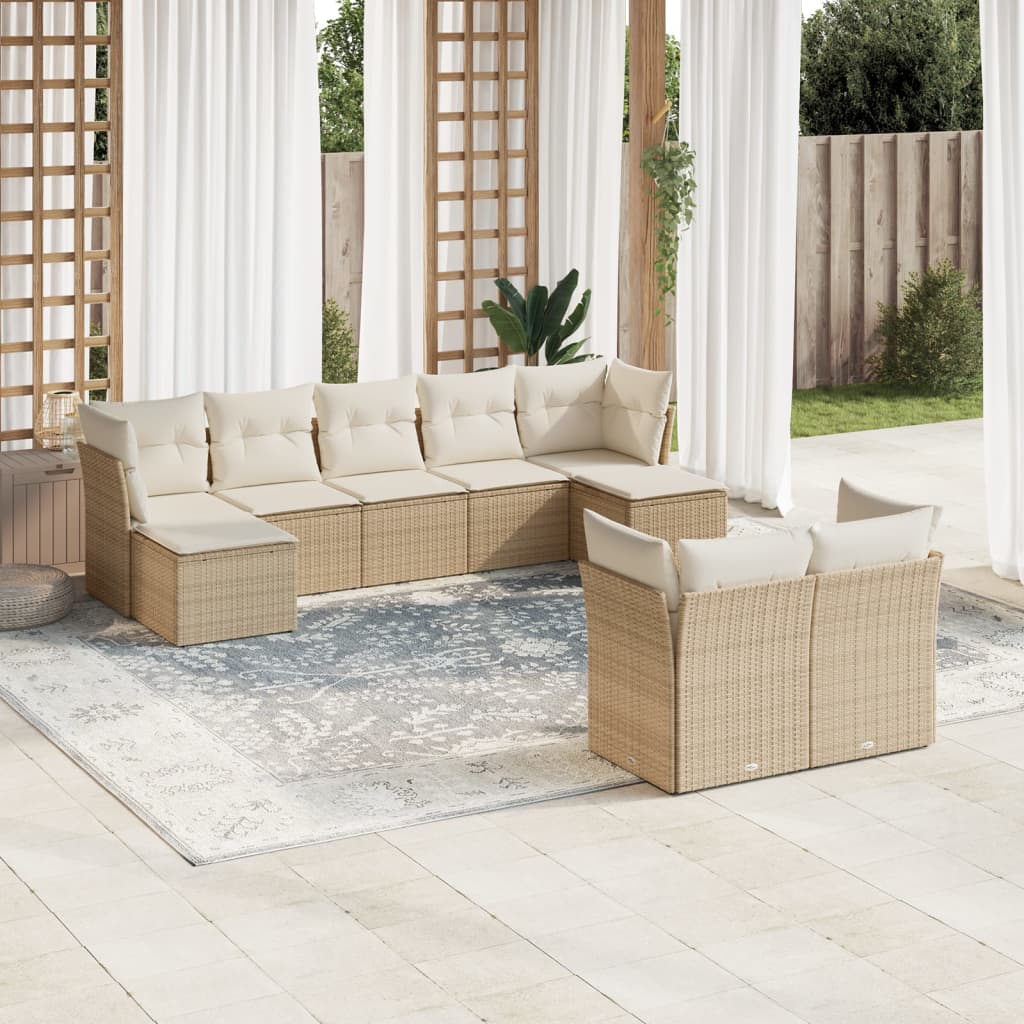 vidaXL Set de sofás de jardín 9 pzas con cojines ratán sintético beige