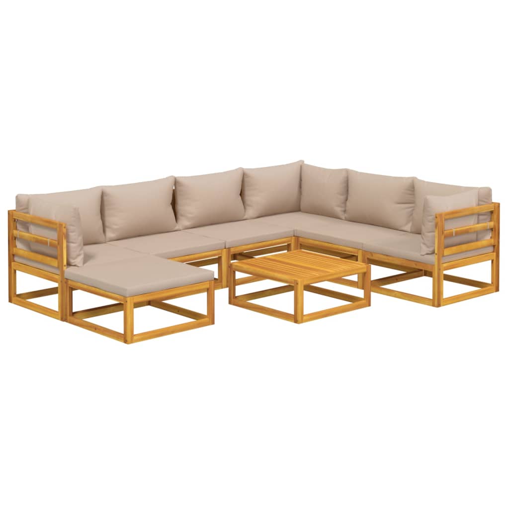 vidaXL Set muebles de jardín 8 pzas madera maciza y cojines gris taupé