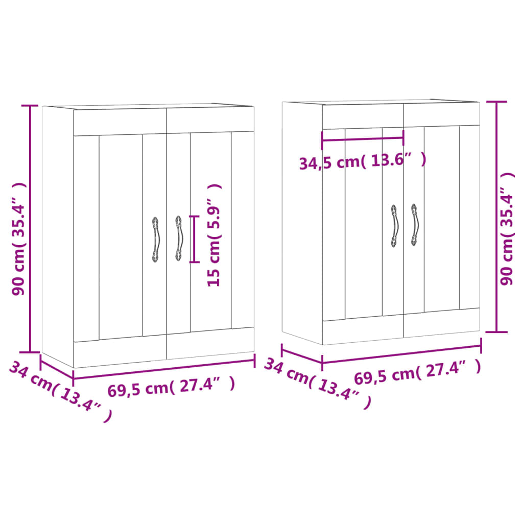 vidaXL Armarios de pared 2 uds madera de ingeniería negro