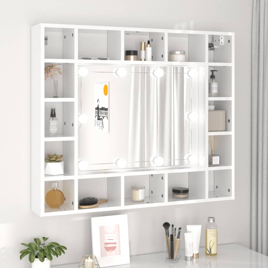 vidaXL Mueble con espejo y LED blanco brillante 91x15x76,5 cm